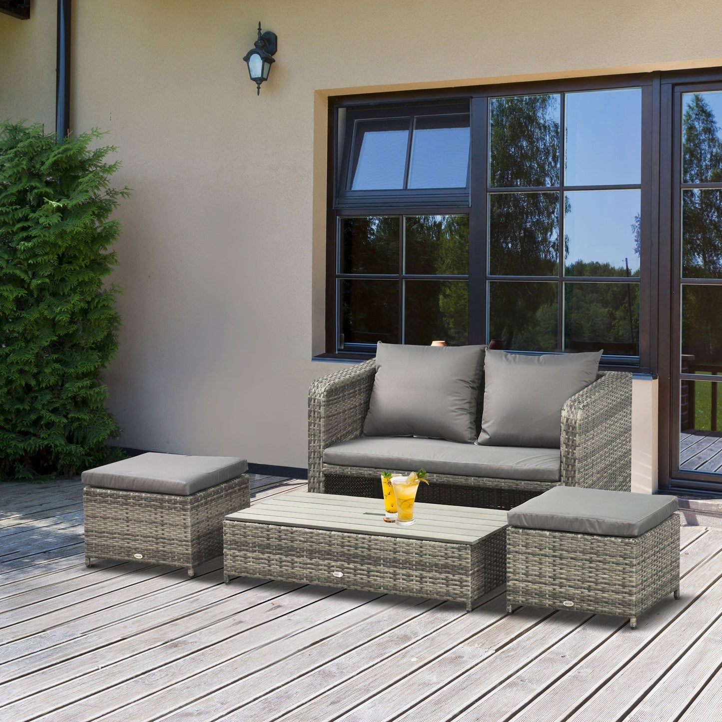 4-Piece Outdoor Wicker Conversation Patio Sofa Set with Lift Top Coffee Table