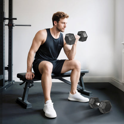 HOMCOM 2x17.5KG Rubber Hex Dumbbell Portable Hand Weights Dumbbell Home Gym