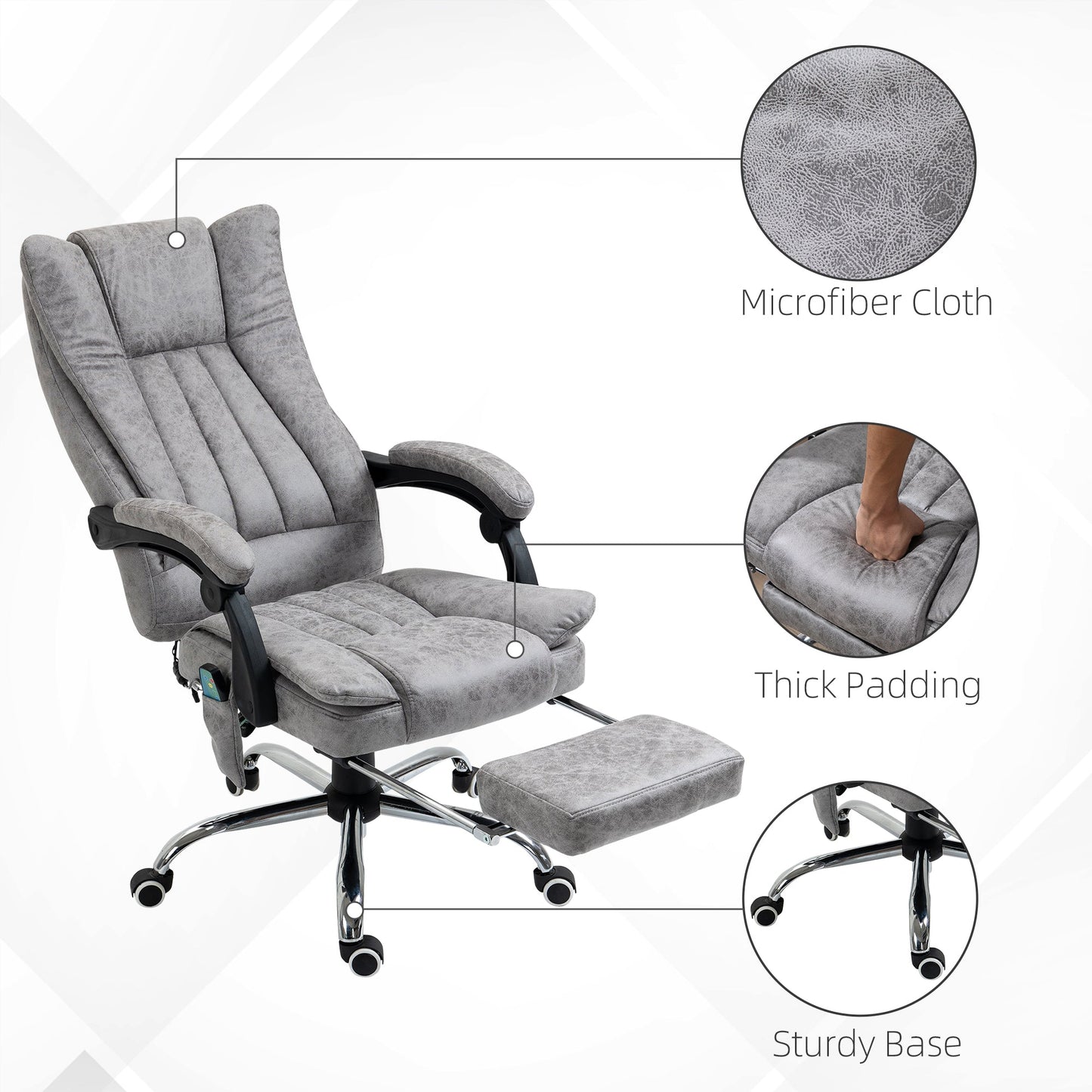 Vinsetto 6 Point Vibrating Massage Office Chair with Heat, Breathable Faux Leather Office Chair with High Back, Height Adjustable Grey