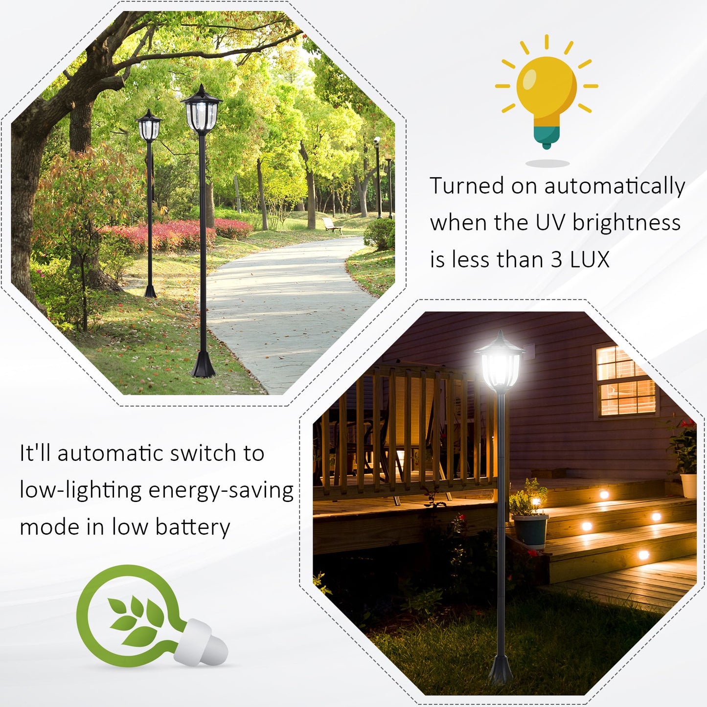 Outsunny Outdoor Garden Solar Post Lamp Sensor Light LED Lantern Bollard Pathway Torch Light 1.77m Tall