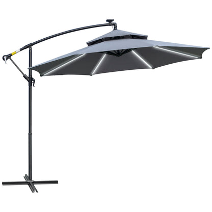 Outsunny 3m LED Light Overhanging Parasol - Szary