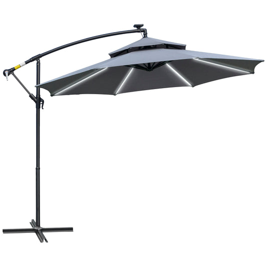 Outsunny 3m LED Light Overhanging Parasol - Szary