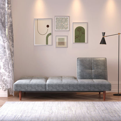 Faux Suede 3 Seater Upholstered Sofa Bed with Wood Legs