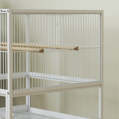 PawHut Bird Cage with Rolling Stand, Acrylic Viewing Panels, Storage Shelf, for Budgie, Parakeet, 48 x 46 x 83 cm