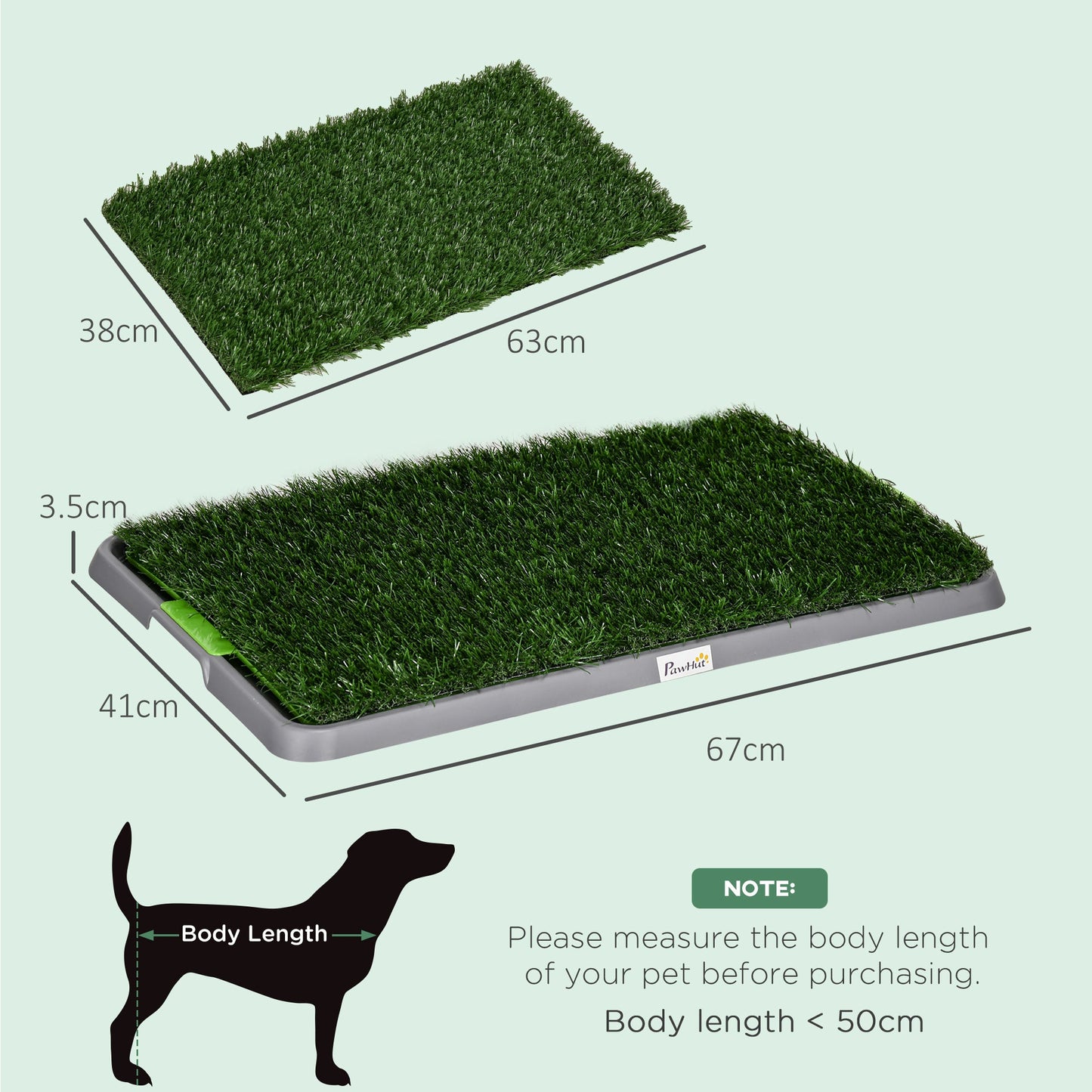 PawHut Artificial Grass Dog Toilet with Tray for Potty Training Indoor Outdoor, 2 Packs, 67 x 41cm