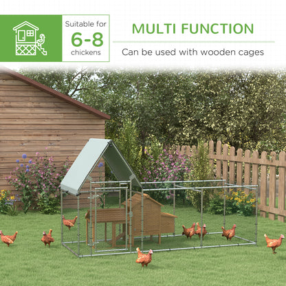 PawHut Walk In Chicken Run Chicken Coop, Duża klatka dla drobiu, kurnik na zewnątrz dla 6-8 kurczaków z wodoodporną osłoną 302 x 107 x 172 cm