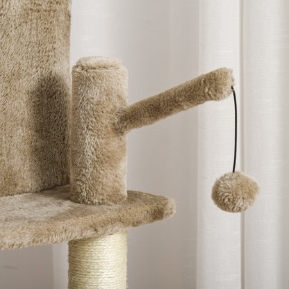 PawHut Cat Tree Tower Climbing  Activity Center with Sisal Scratching Post, Brown