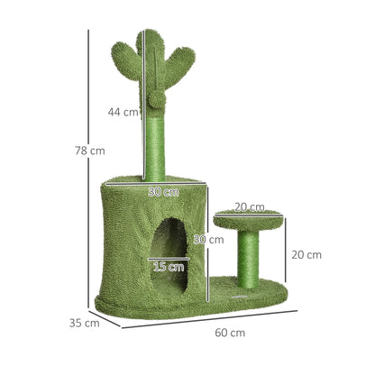 PawHut Cat Tree Tower Cactus Shape with Scratching Post Condo Perch Dangling Ball Kitten Toy Play House Activity Center