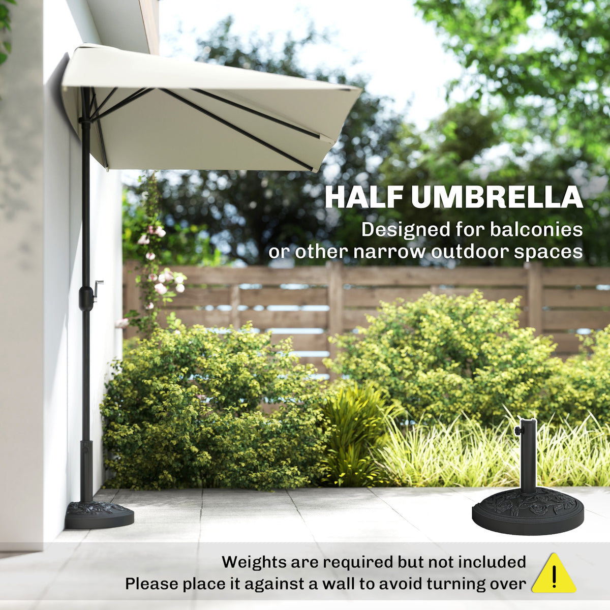 Outsunny Balcony Half Parasol Semi Round Umbrella Patio Crank Handle (2.3 m, Beige)- NO BASE INCLUDED