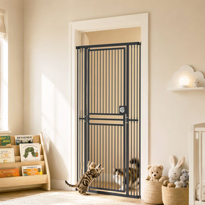 PawHut 180cm Extra Tall Cat Gate, Adjustable Pet Gate with 74-100 cm Wide, Pressure Fit, Pull-Ring Latch, Black