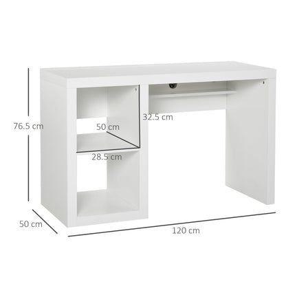 Rectangle Computer Desk Thick Board with Shelves Home Office Table, White