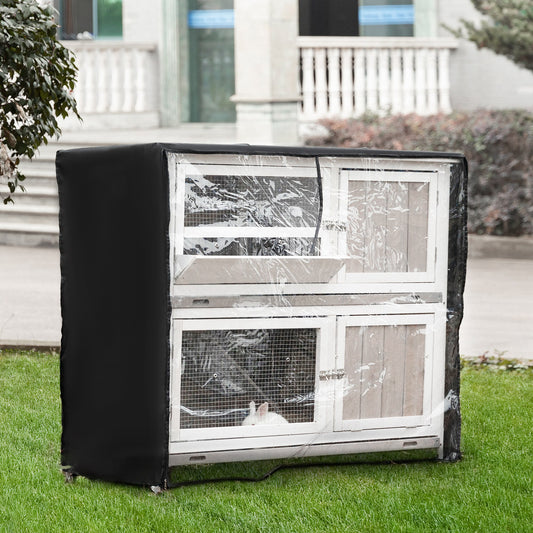 PawHut Królik Hutch Zewnętrzny Drewniany Domek dla Królików z Pokrowcem Przeciwdeszczowym na Kołach do Wewnątrz Na Zewnątrz, 122 x50 x100 cm - Szary