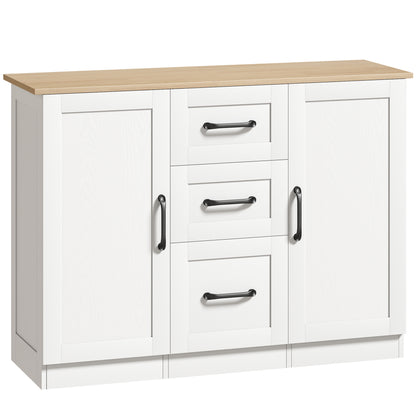 HOMCOM Sideboard Storage Cabinet, Modern 110 cm Buffet Storage Cabinet with 3 Drawers and 2 Soft Close Doors, White