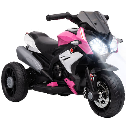 HOMCOM Kids Electric Motorcycle, 6V Ride on Motorcycle with 3 Wheels, LED Headlight, Music, Horn for Boys Girls 3-5 Y, Pink