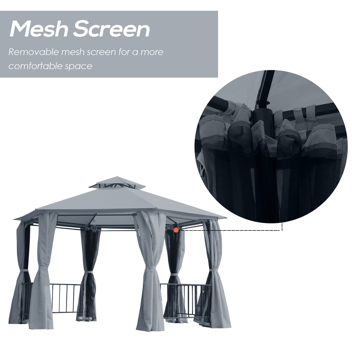 Outsunny 3 x 3(m) Hexagon Gazebo Patio Canopy Party Tent Outdoor Garden Shelter z 2-poziomowym dachem i panelem bocznym - szary