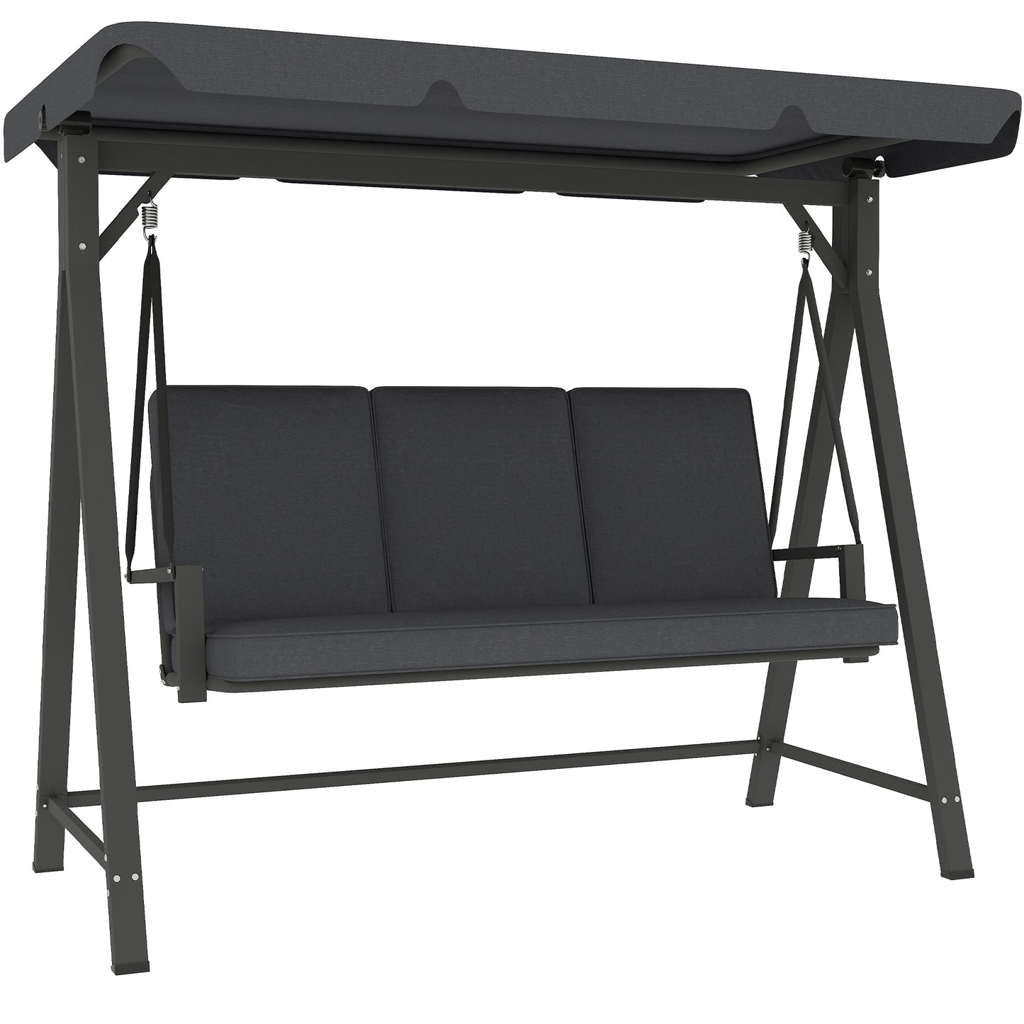Outsunny Three-Seater Garden Swing Bench, with Adjustable Canopy - Dark Grey