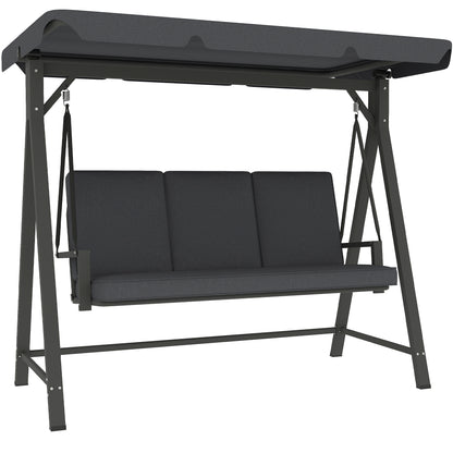 Outsunny Three-Seater Garden Swing Bench, with Adjustable Canopy - Dark Grey