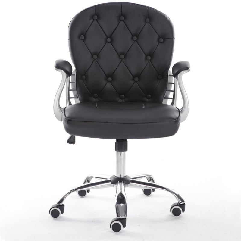 White Faux Leather Office Chair Chesterfield Chair with 360° Rotary Wheels