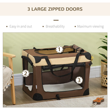 PawHut Pet Carrier، حقيبة كلب قابلة للطي للقطط مع وسادة، للكلاب والقطط الصغيرة، 50 × 70 × 51 سم، بني