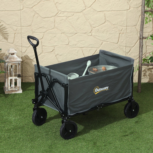 Outsunny 120L Festival Trolley on Wheels, Folding & Compact Camping Trolley Cart with Adjustable Handle for Garden, Beach, Fishing, Grey