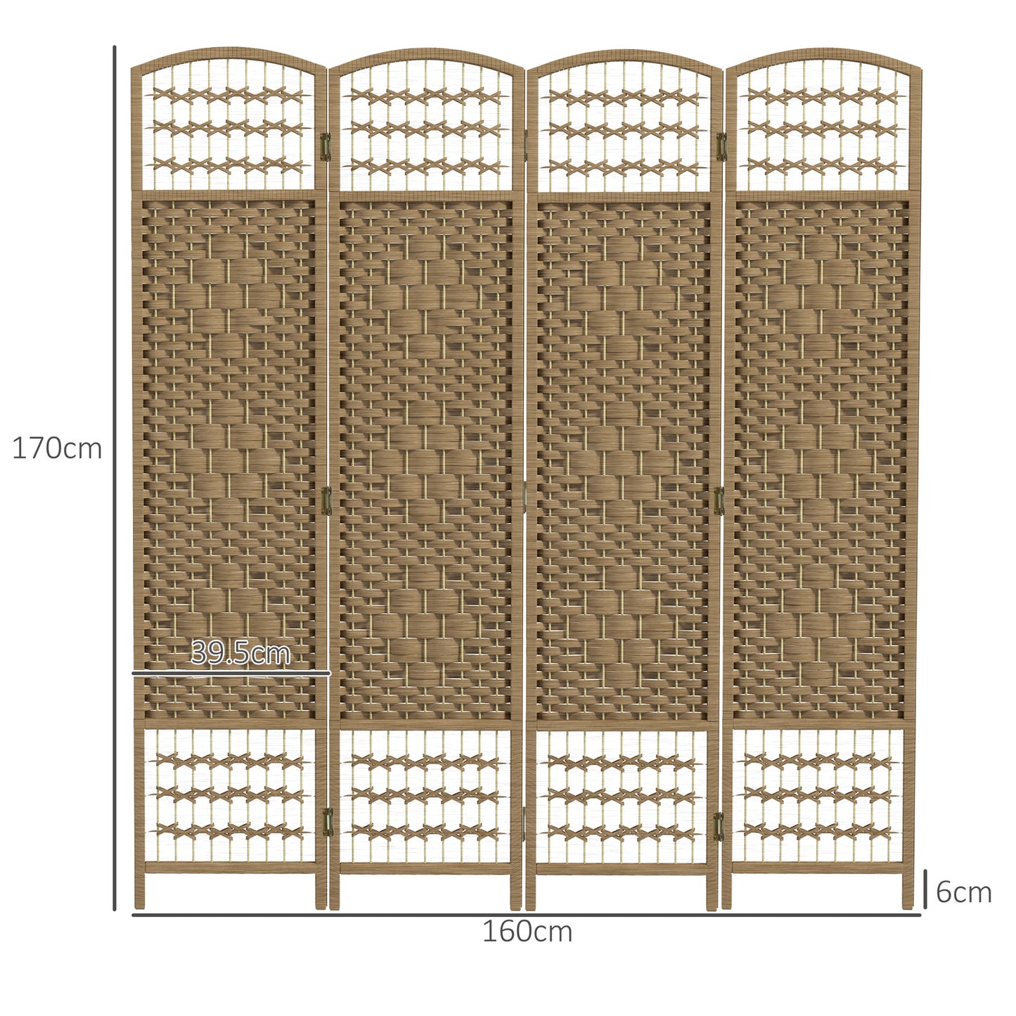 HOMCOM 4 Panel Folding Room Divider, Privacy Screen, Paravent Partition Separator for Living Room, Bedroom, Natural