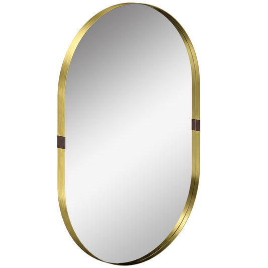 HOMCOM Wall Mirror, Bathroom Mirror with Elevated Aluminium Alloy Frame, 60 x 90 cm, Gold Tone