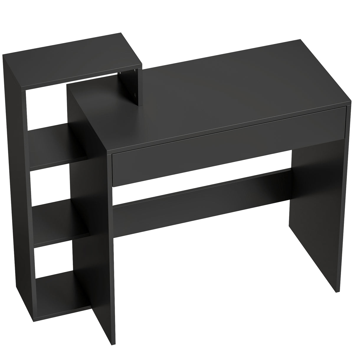 HOMCOM Desk with Storage, Computer Desk with 3 Open Shelves and Drawer, Workstation, Computer Table, Black