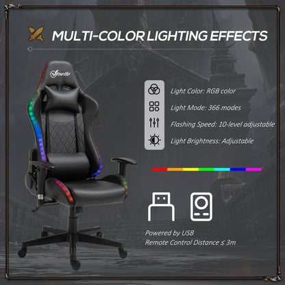 Vinsetto Gaming Chair w/ RGB LED Light, Arm, Swivel Home Office Gamer Recliner, Black