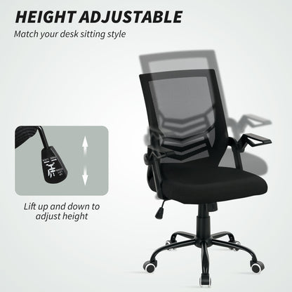 Vinsetto Mesh Office Chair, Computer Desk Chair with Flip-up Armrests, Lumbar Back Support and Swivel Wheels, Black