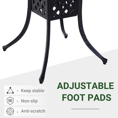Outsunny 90cm kwadratowy stół ogrodowy z otworem na parasol, aluminiowy motyw siatki, stół jadalny na zewnątrz do ogrodu na patio, czarny