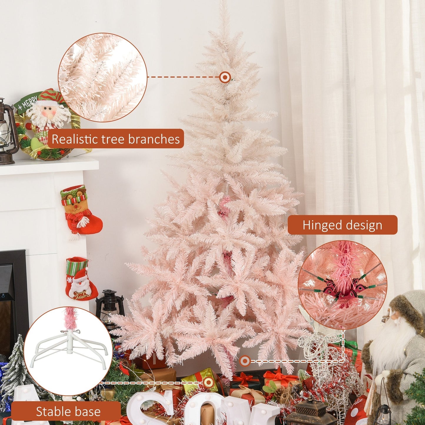 6FT Pink Artificial Christmas Tree Holiday Home Decoration Ornament w/ Metal Stand Fully Pretty Home Office Joy