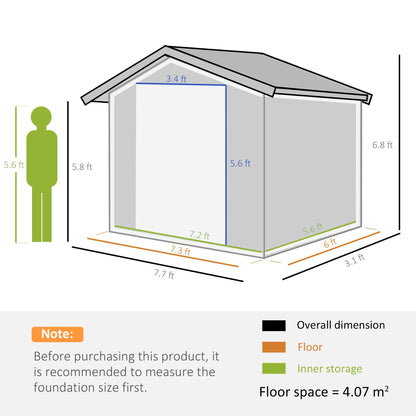 Outsunny 8 x 6ft Garden Metal Storage Shed House Hut Gardening Tool Storage with Kit and Ventilation, Brown