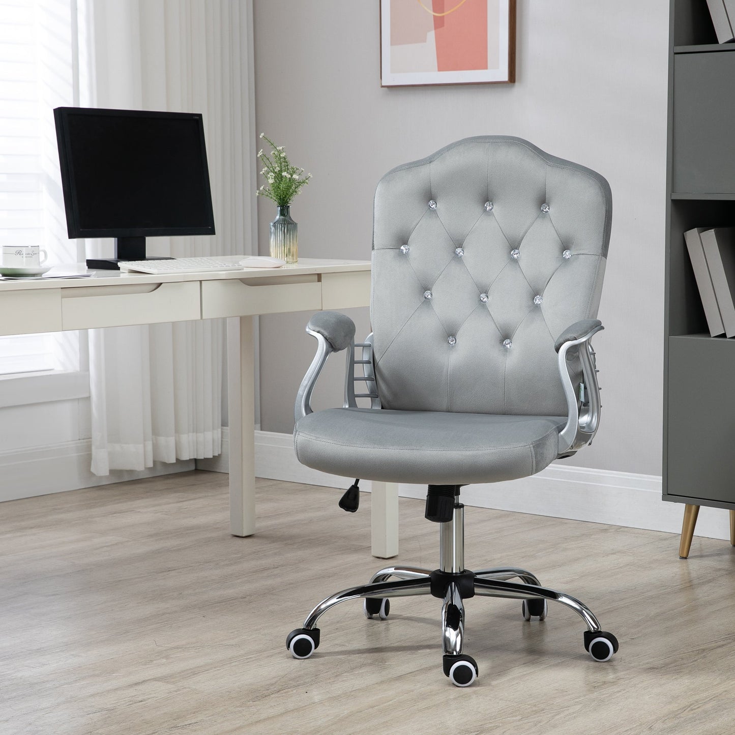 Vinsetto Velvet-Feel Work Chair, with Diamante Back - Grey