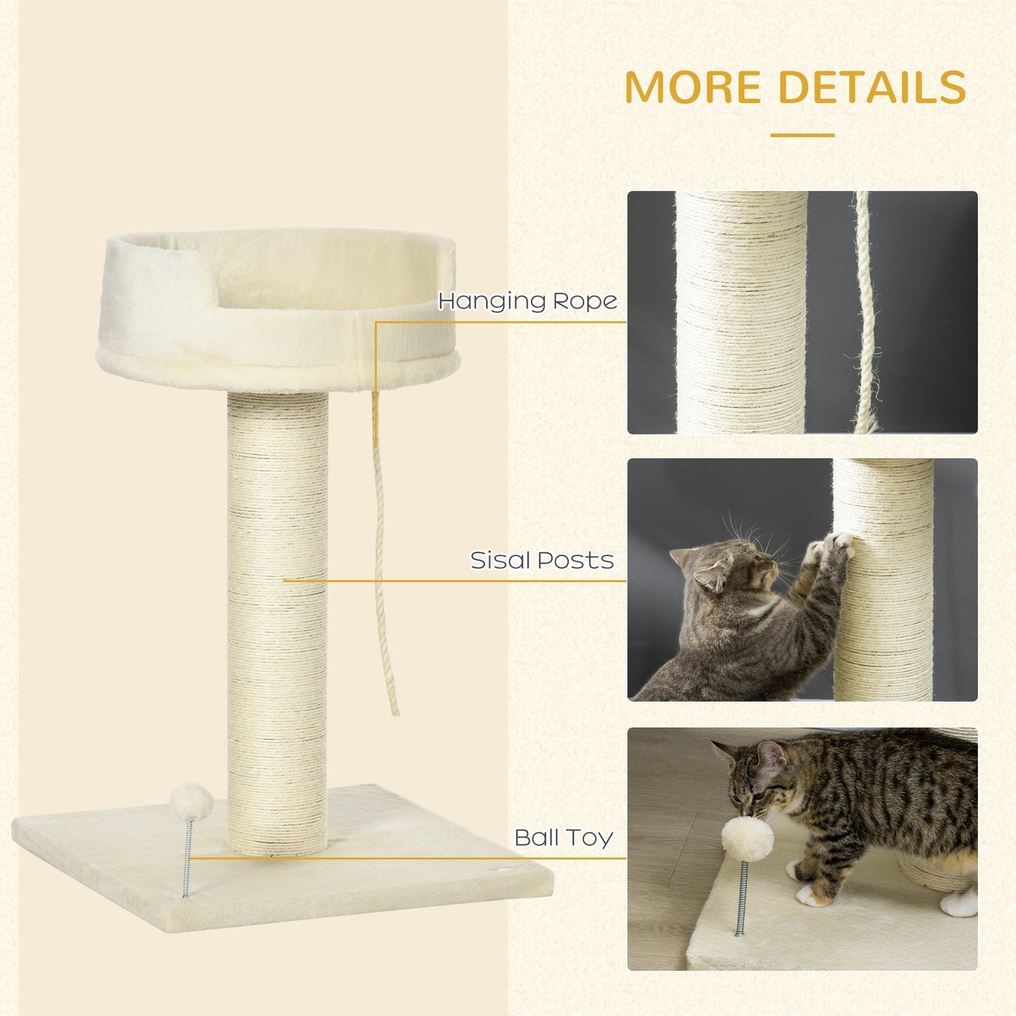 PawHut Cat Tree, Cat Tower for Indoor Cats with Thickened Sisal Scratching Post Cream