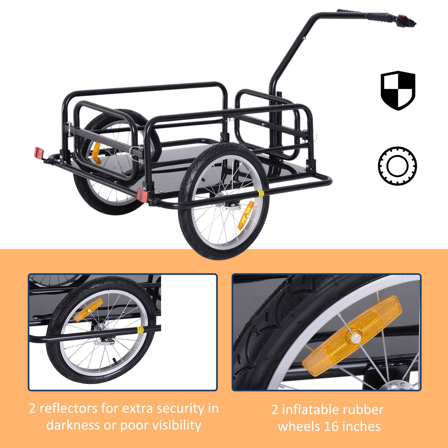 Przyczepa rowerowa HOMCOM Bike Cargo Wózek do przechowywania ładunków rowerowych z zaczepem Rowerowy kempingowy Przechowywanie bagażu Transport Stalowy czarny