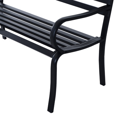 Outsunny Stylish 2 Seater Metal Garden Porch Chair Bench Stable Patio Outdoor Park Metal Bench - Black