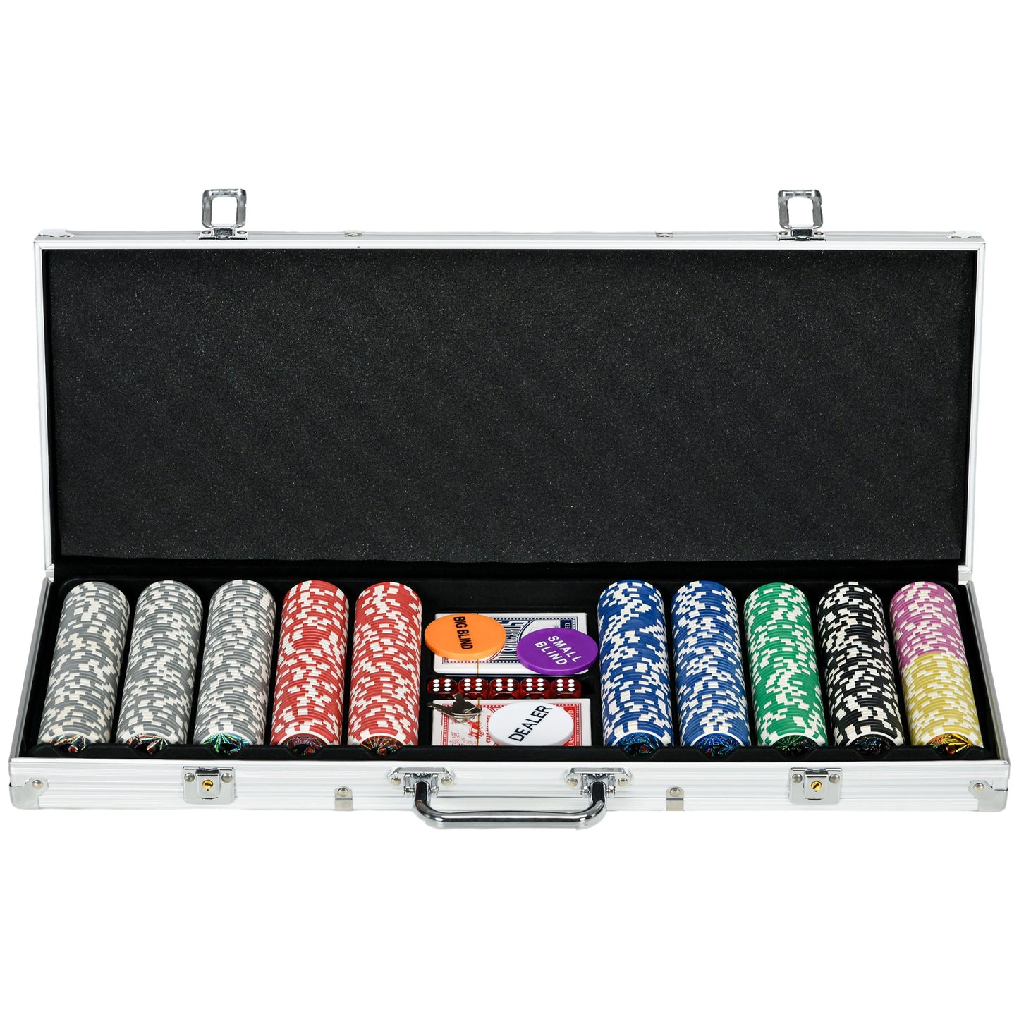 SPORTNOW 500-Piece Poker Chips Set, Poker Set with Mat, Chips, Two Card Decks, Dealer, Five Dices