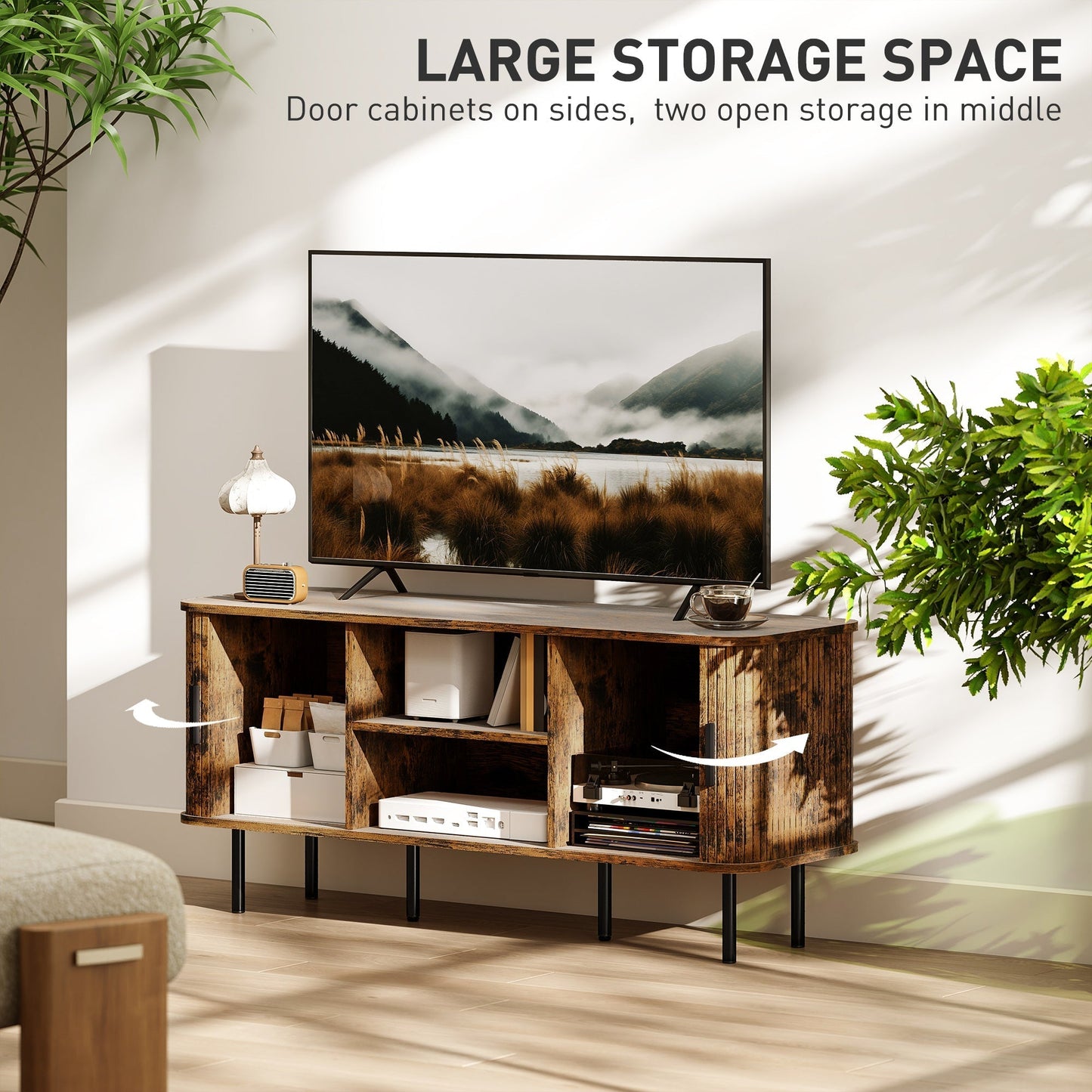 HOMCOM TV Stand Cabinet for TVs up to 55 Inches, TV Unit with Storage Shelves and Cupboard for Living Room, Rustic Brown