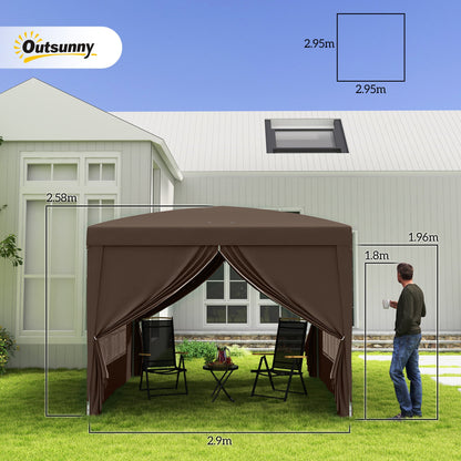 Outsunny 3 x 3 m Pop Up Gazebo, namiot weselny z baldachimem i torbą transportową i oknami, kolor kawy