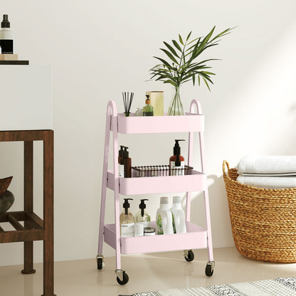 Wózek magazynowy HOMCOM Three-Tier - różowy
