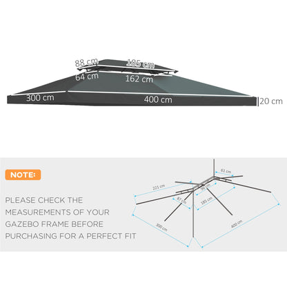 مظلة سقف بديلة من Outsunny مقاس 3 × 4 متر، مكونة من طبقتين، غطاء للأشعة فوق البنفسجية للحديقة وفناء خارجي ومظلة للشمس باللون الرمادي الداكن (الجزء العلوي فقط)