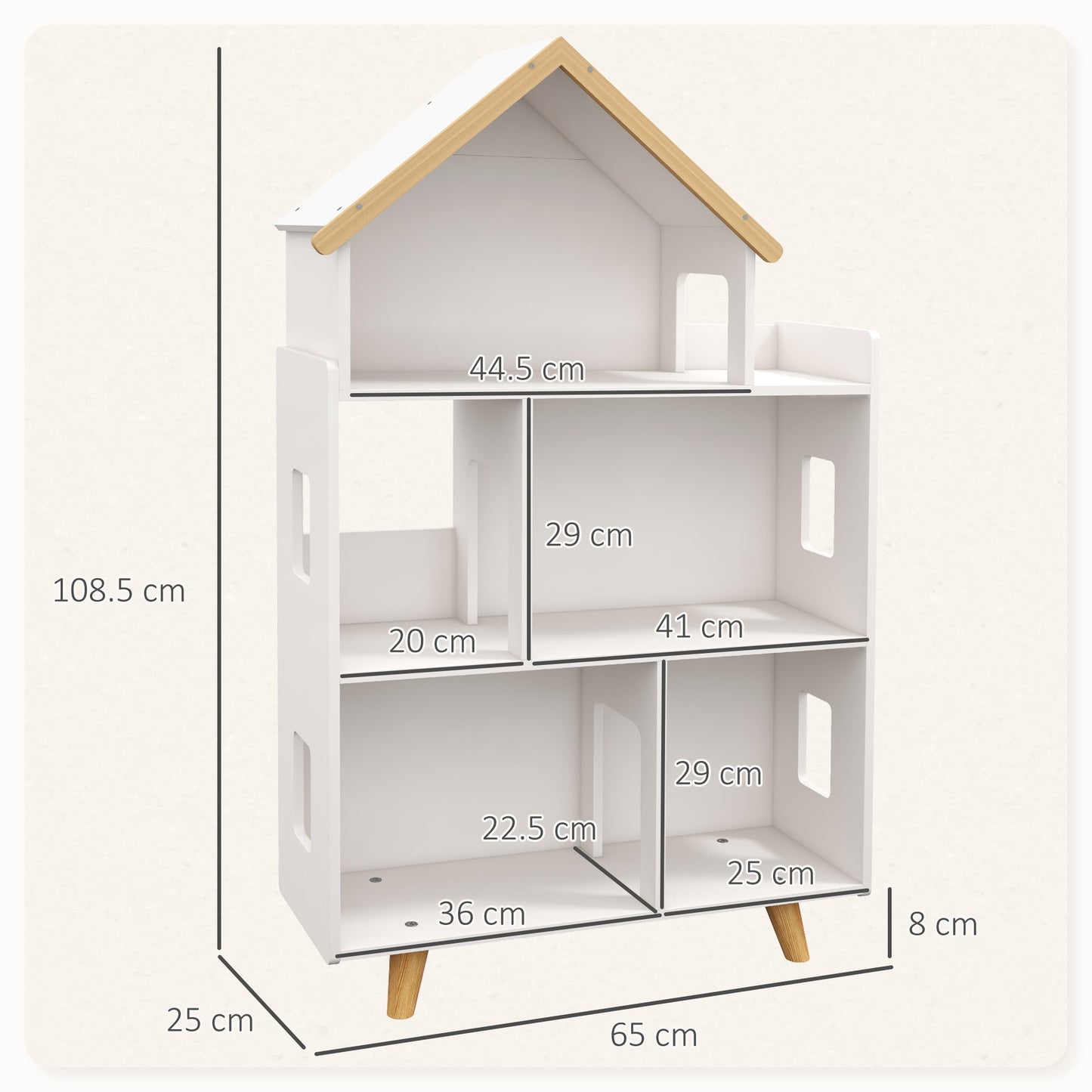 ZONEKIZ Three-Tier Toy Storage Shelf, Kids Bookcase, with Six Cubes, for Playroom, Bedroom - White