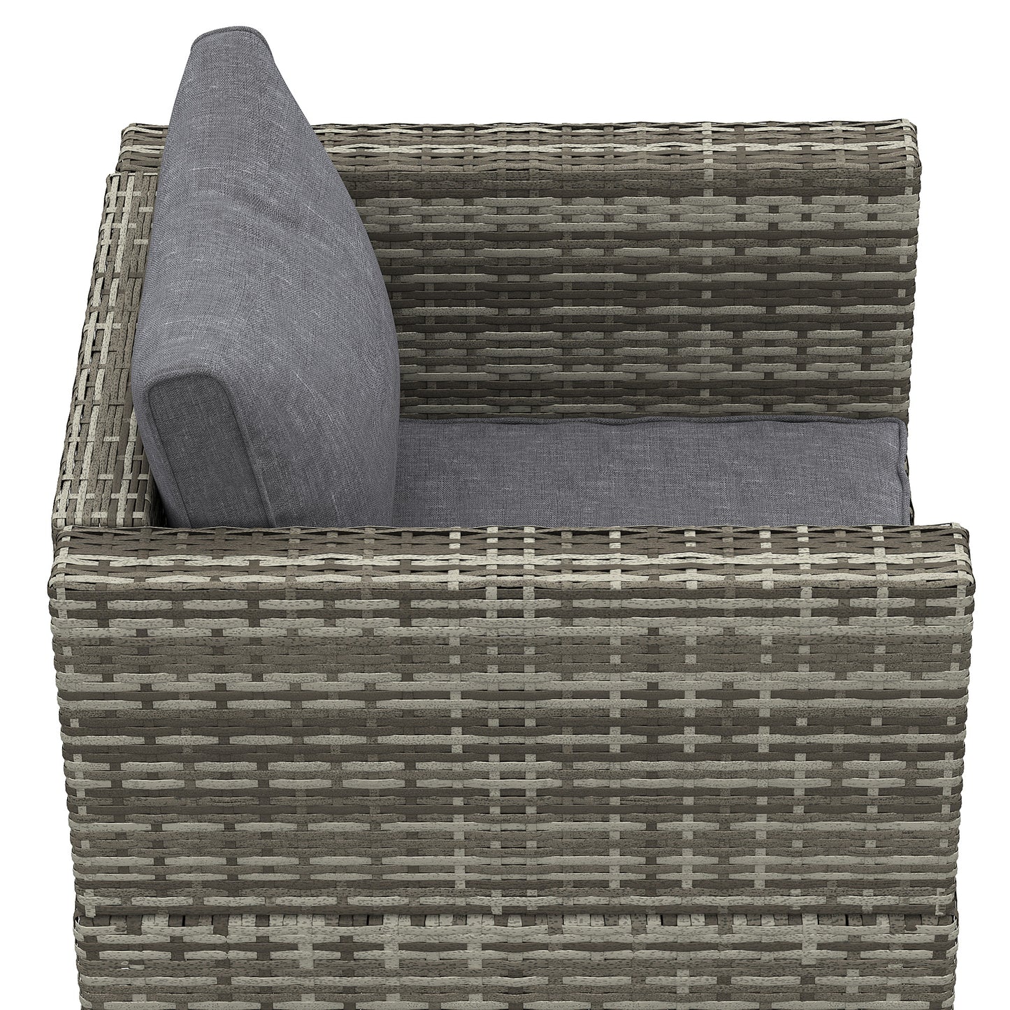 Outsunny Jednoosobowa sofa rattanowa z wyściełanymi poduszkami, fotel ogrodowy z plecionej wikliny PE, odporny na warunki atmosferyczne, z podłokietnikami, ciemnoszary