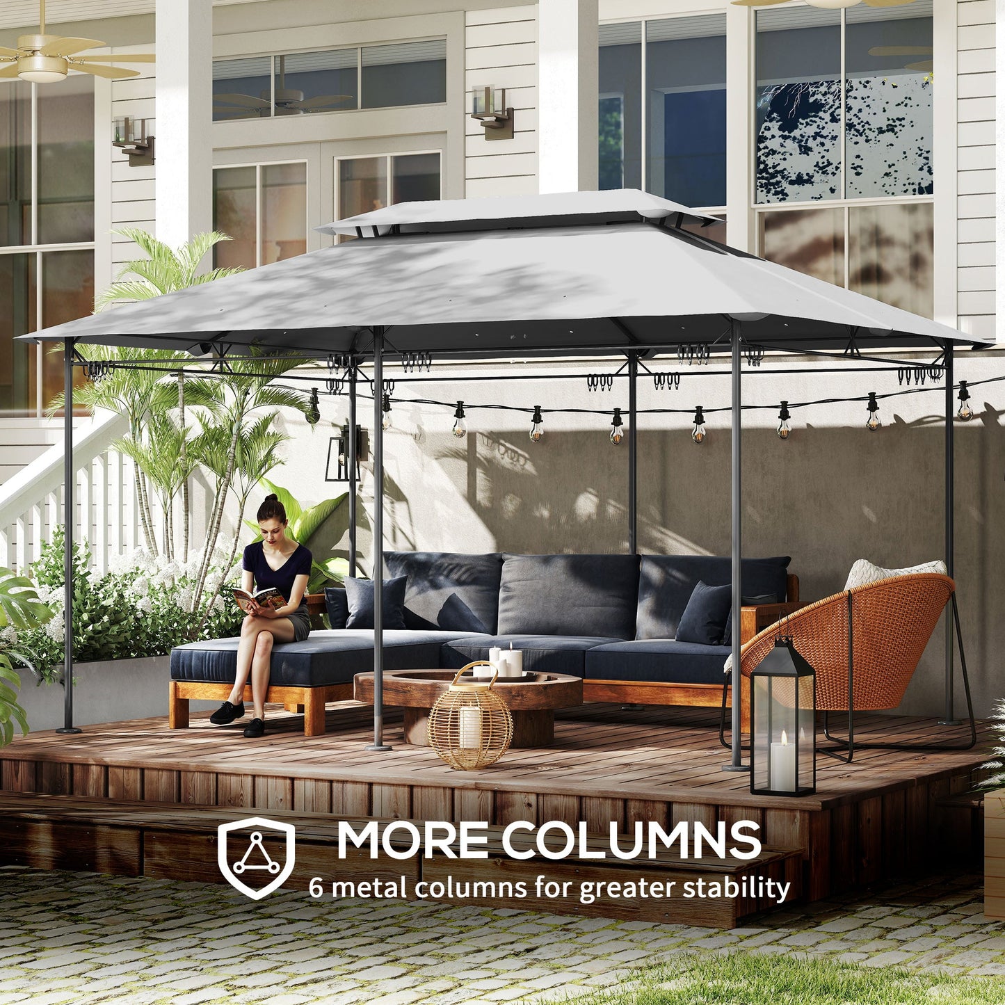 Outsunny 3 x 4m Metal Frame, Two-Tier Roof Gazebo - Dark Grey