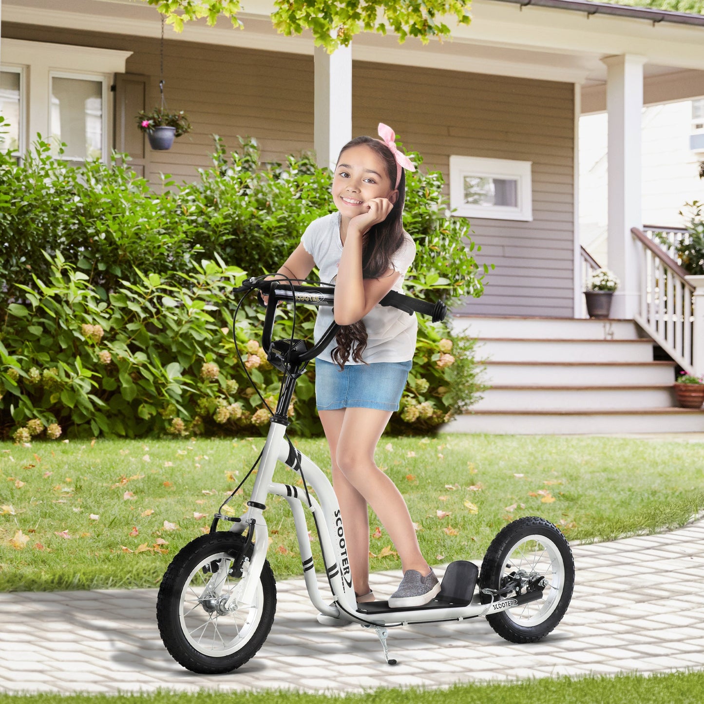 HOMCOM Dual Brakes 12" Metalowa rama Hulajnoga regulowana czarna