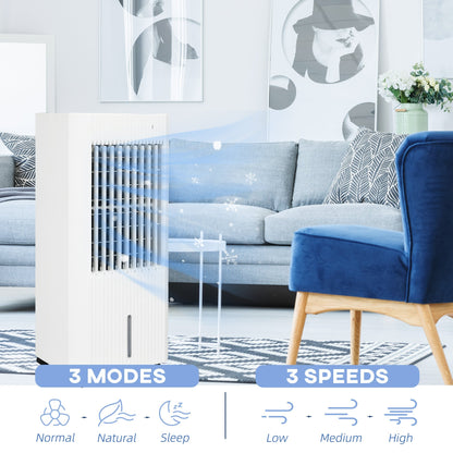 68cm Portable Evaporative Air Cooler, 3-In-1 Ice Cooling Fan Cooler, Water Conditioner Humidifier Unit with Remote, 15H Timer 5L Water Tank - White