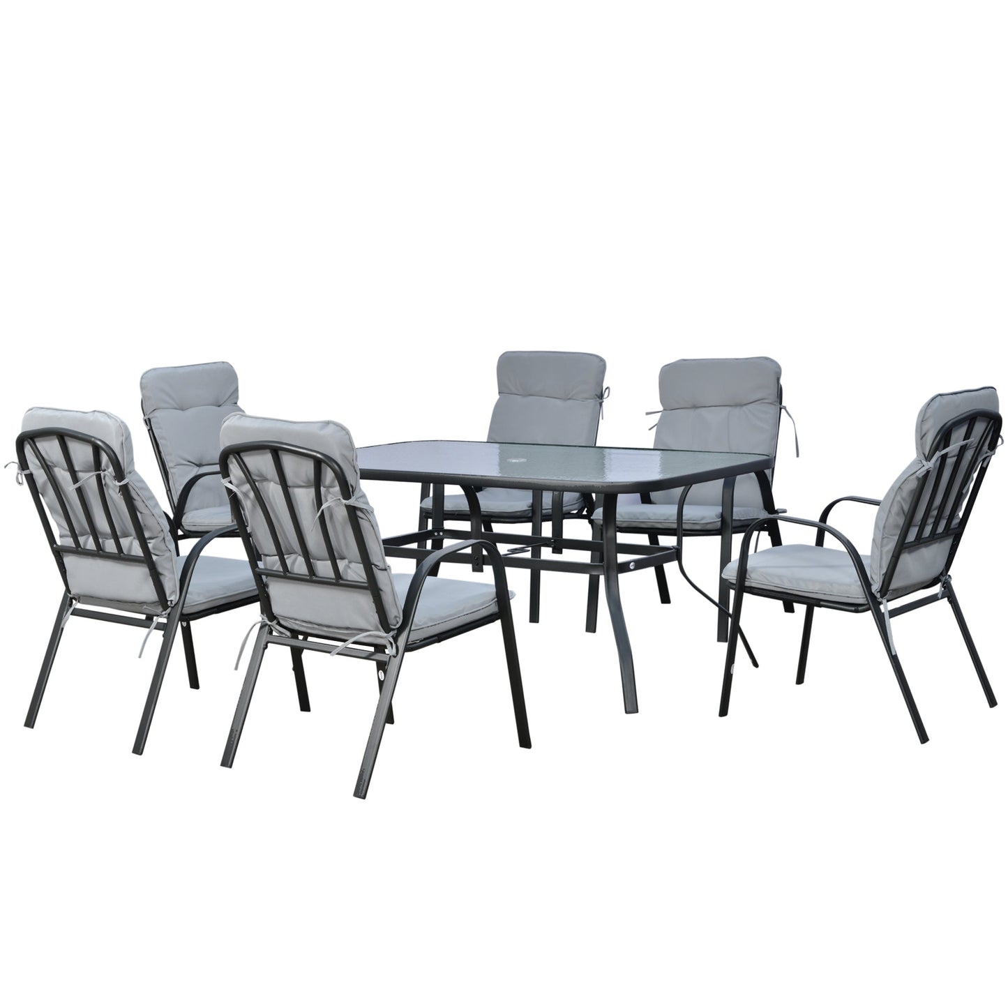Outsunny Seven-Piece Garden Dining Set with Cushions - Grey