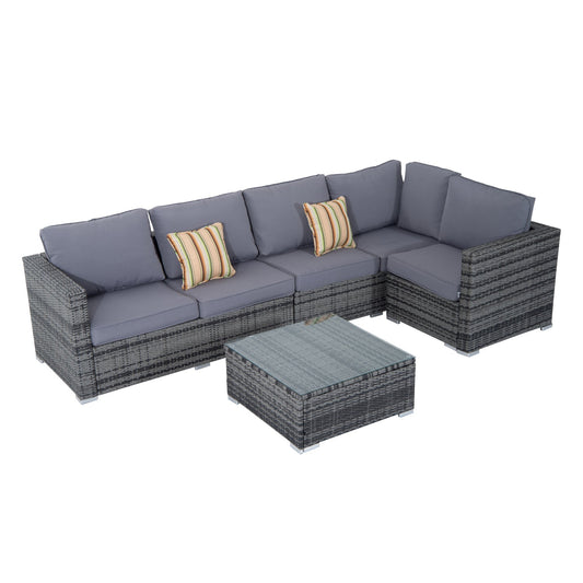 Outsunny 4 Pieces Rattan Garden Furniture Set, Wicker Outdoor Furniture with Corner Sofa Loveseat Coffee Table Cushions, Conservatory Furniture Set for Patio Balcony Poolside, Grey