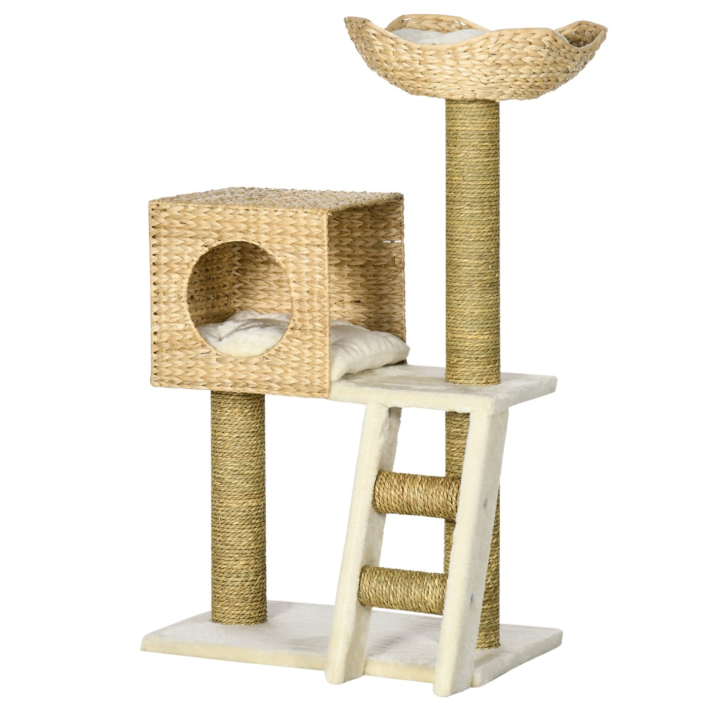 PawHut Cat Tree, with Scratching Posts, Bed, Cat House - Natural Finish