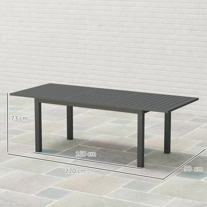 Outsunny aluminiowy rozkładany stół ogrodowy z listwami na 6-8 osób, 160/220 x 90 x 73 cm, szary